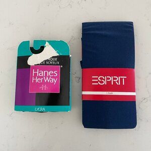 Hanes Her Way (Green) + Espirit (Blue) 2 Packs Colorful Fall Tights Sz S NIP